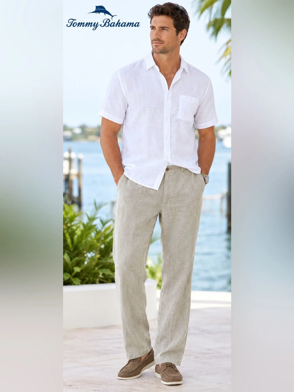 Tommy Bahama Men's Linen Blend Pants Beige Natural Relaxed Fit Stretch 61% Linen